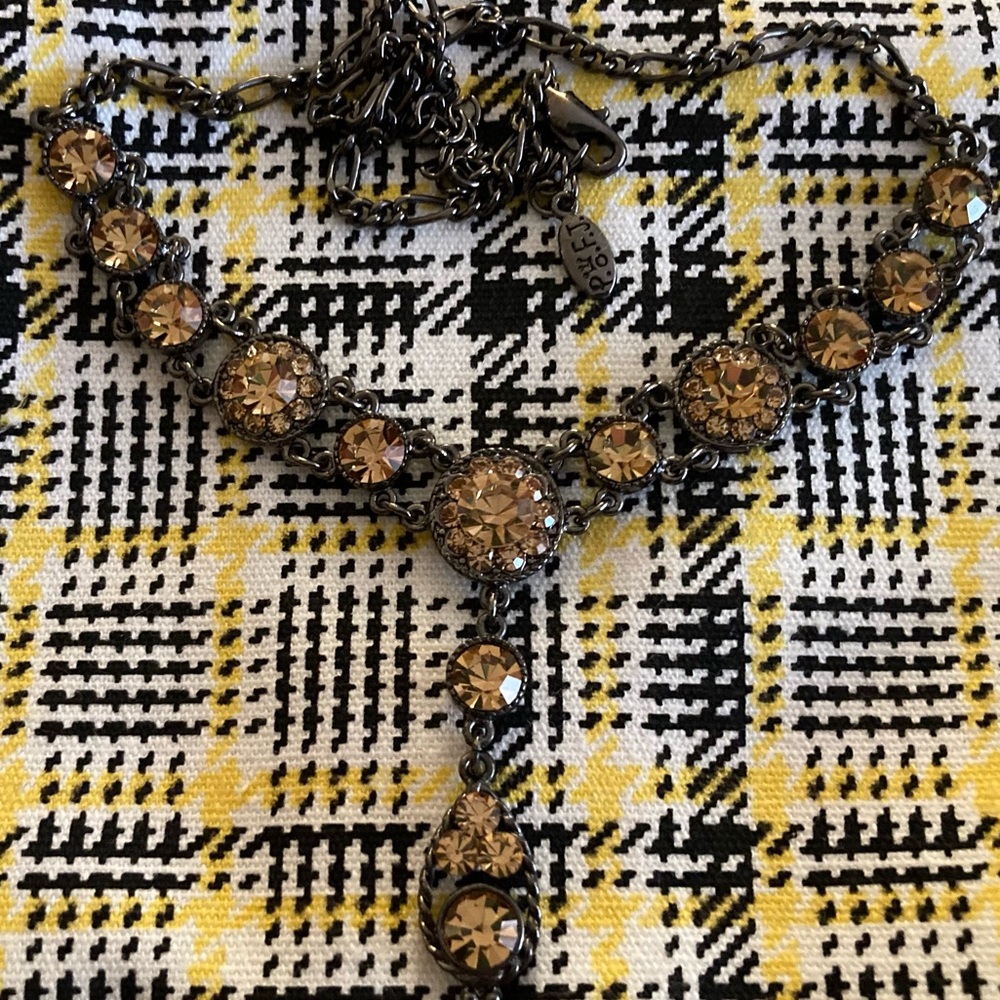 POFJ Brown Rhinestone V Neck Statement Necklace
